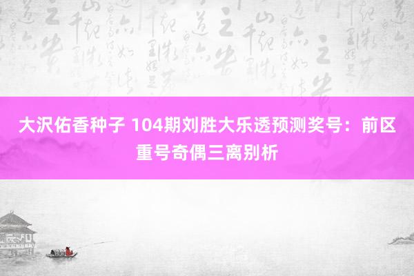 大沢佑香种子 104期刘胜大乐透预测奖号：前区重号奇偶三离别析